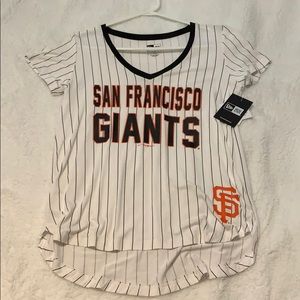 White pin striped giants shirt